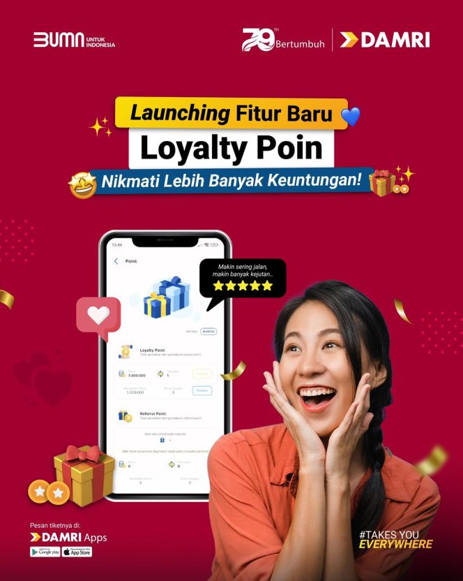 
					DAMRI Luncurkan Fitur Loyalty Point di DAMRI Apps untuk Tingkatkan Kemudahan dan Keuntungan Pelanggan