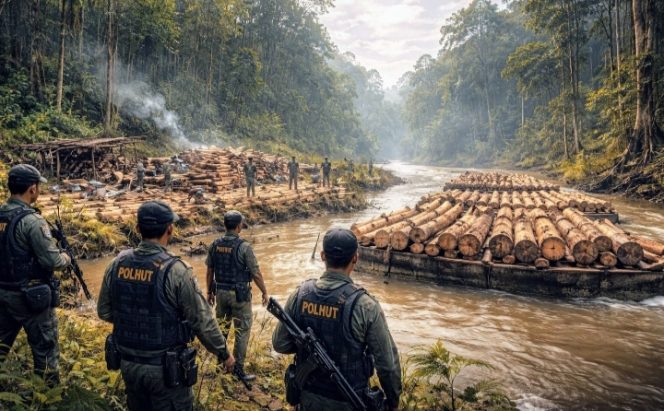 
 Gakkum Telusuri Kayu Ilegal di Sungai Pawan hingga Hutan Produksi Ulak Medang