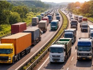 Ilustrasi truk ODOL di Jalan TOL. (Foto:AI)