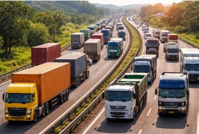 
 Ilustrasi truk ODOL di Jalan TOL. (Foto:AI)