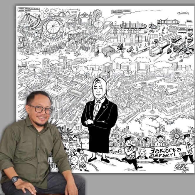 
 Fahira Idris dalam Goresan Kartun Putra Gara untuk Pameran JAKARTUN 2026