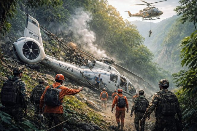 
 Helikopter Jatuh di Sekadau, Seluruh Penumpang Dilaporkan Tewas