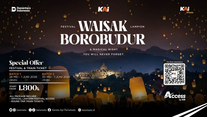 
 KAI Wisata Tawarkan Paket Festival Waisak Borobudur 2026, Hadirkan Perjalanan Bernilai Spiritual dan Budaya