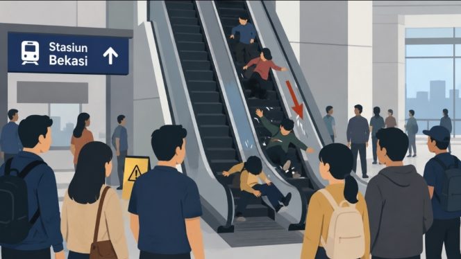 
 Heboh di Stasiun Bekasi! Eskalator Tiba-tiba Berjalan Turun, Penumpang Berjatuhan