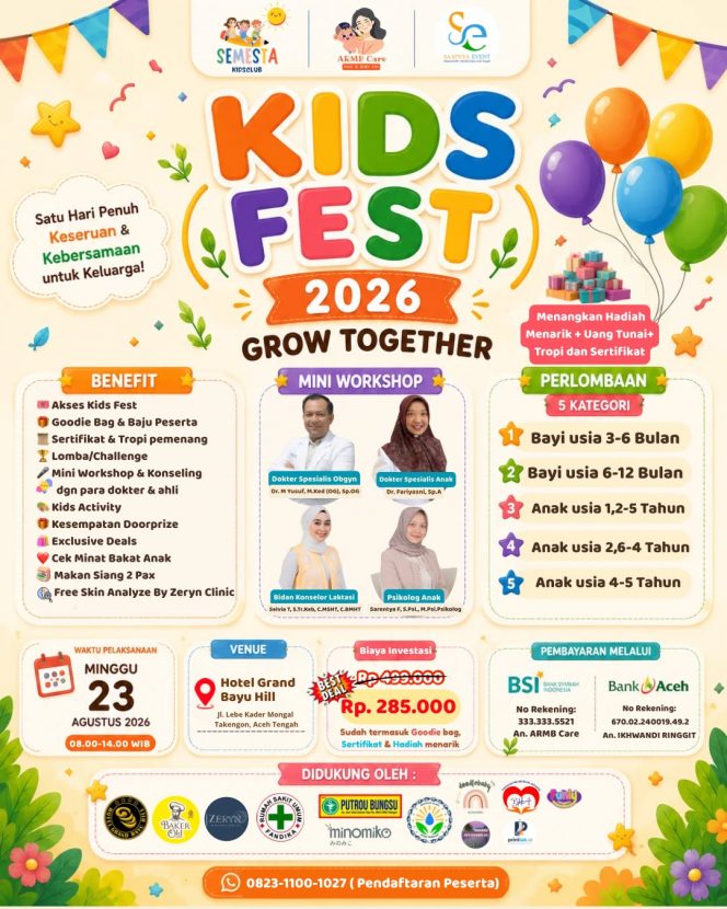 
 Kids Fest 2026 Hadir di Takengon, Ajak Keluarga Isi Liburan dengan Lomba dan Edukasi Anak