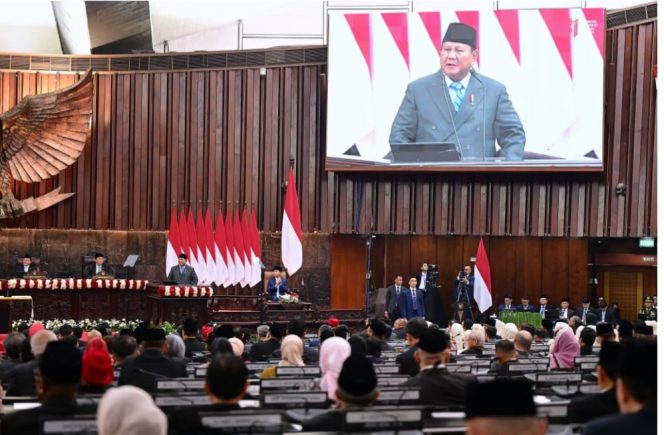 
 Presiden Prabowo Pidato di Gedung MPR, Jumat (14/8/2026) foto: BPMI Setpres (Ist)