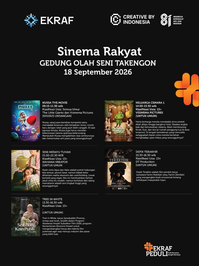 
 Jangan Cuma Scroll TikTok Sampai Jempol Keriting! Sinema Rakyat Ekraf Hadirkan Nonton Gratis & Seru di GOS Takengon