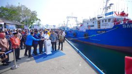 Pelepasan kapal perikanan yang akan beroperasi di Wilayah Pengelolaan Perikanan Negara Republik Indonesia (WPPNRI) 718 atau perairan Arafura sebagai bagian dari implementasi kerja sama Indonesia-RRT melalui skema Technical Cooperation Guidelines (TCG).