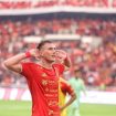 pesepak bola Persija Jakarta Ivan Mamut usai mencetak gol kedua bagi Persija dalam laga melawan Persib Bandung dalam laga I-League di Stadion Utama Gelora Bung Karno (SUGBK), Senayan, Jakarta, Sabtu (12/9/2026).