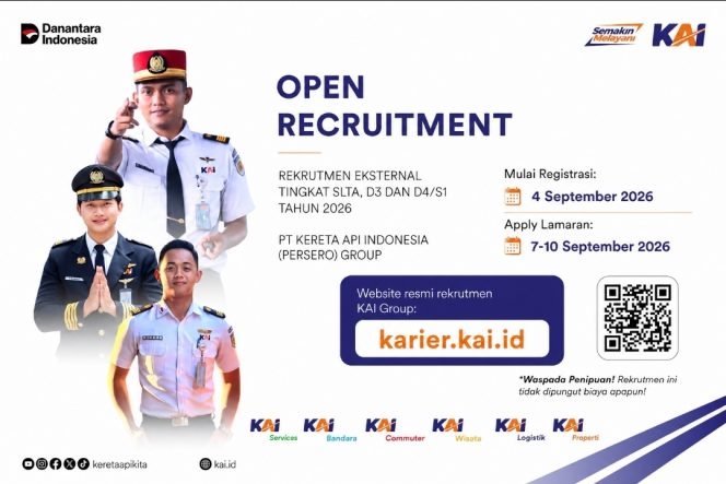 
 KAI Buka Rekrutmen 2026, Lulusan SLTA hingga S1 Bisa Daftar