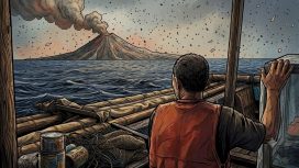 Nelayan diimbau untuk waspada beraktivitas di kawasan Gunung Anak Krakatau. (Ilustrasi/AI)