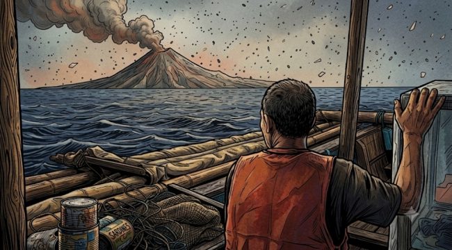 Nelayan diimbau untuk waspada beraktivitas di kawasan Gunung Anak Krakatau. (Ilustrasi/AI)