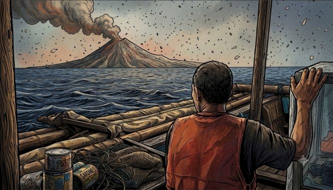 
 Nelayan diimbau untuk waspada beraktivitas di kawasan Gunung Anak Krakatau. (Ilustrasi/AI)